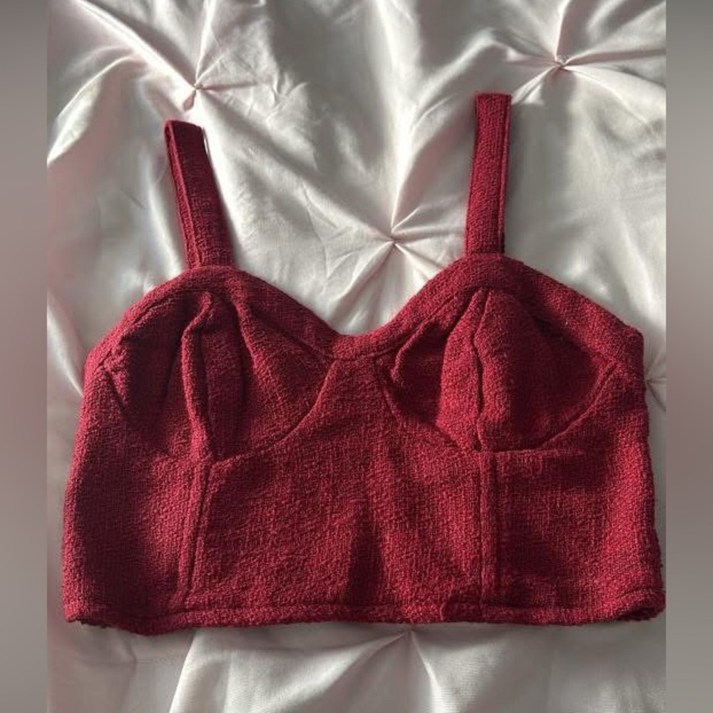 Red Textured Crop Top